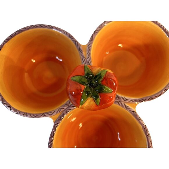 Clay Art TriBowl Tomato Topper Condiment Holder Handpaint Fruit & Veggie Design - Picture 6 of 9